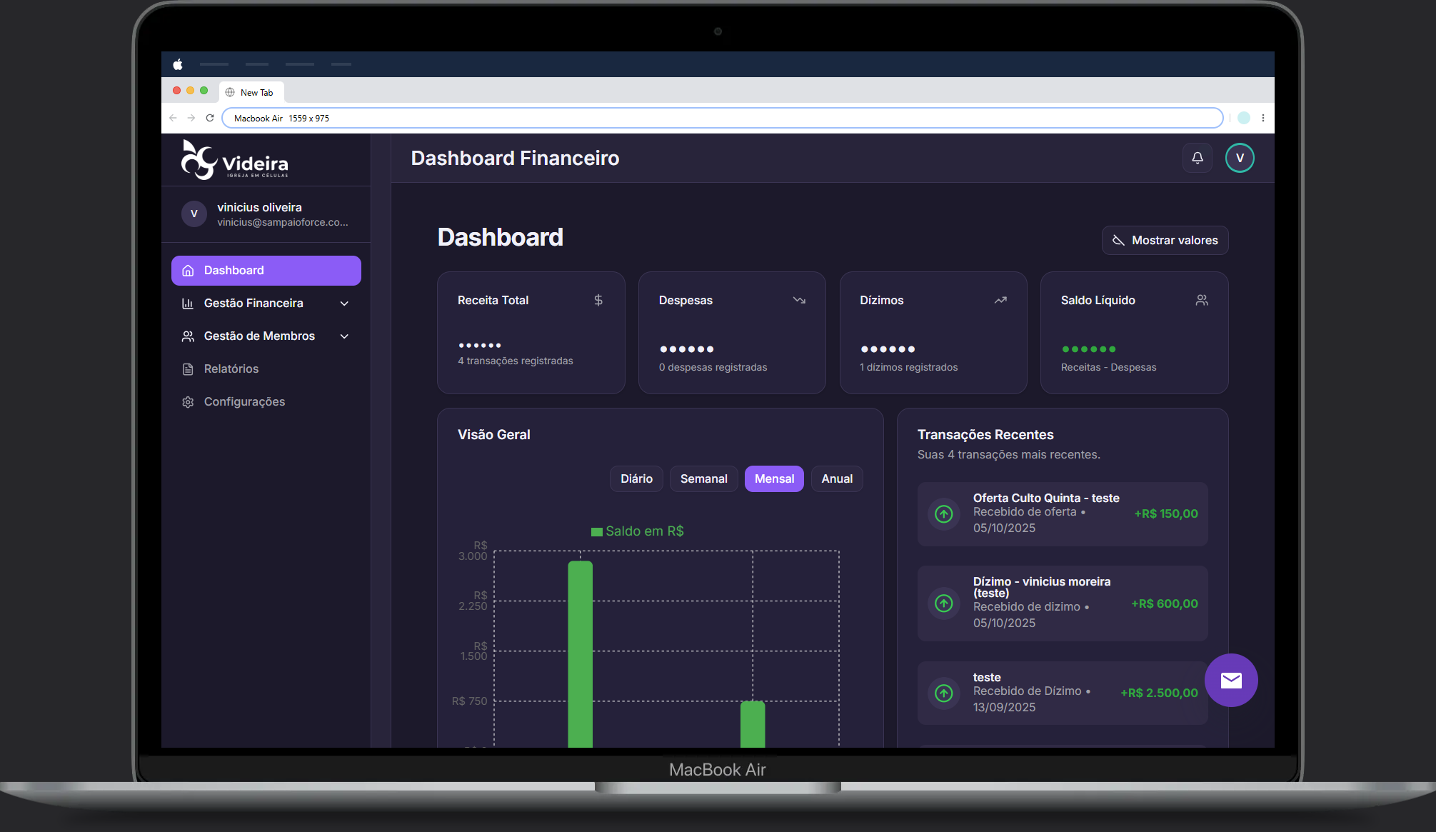 Plataforma de Gestão Igreja Videira